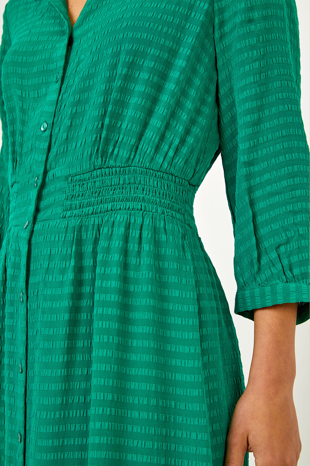 Textured Midi Shirt Dress in Green - Roman Originals UK