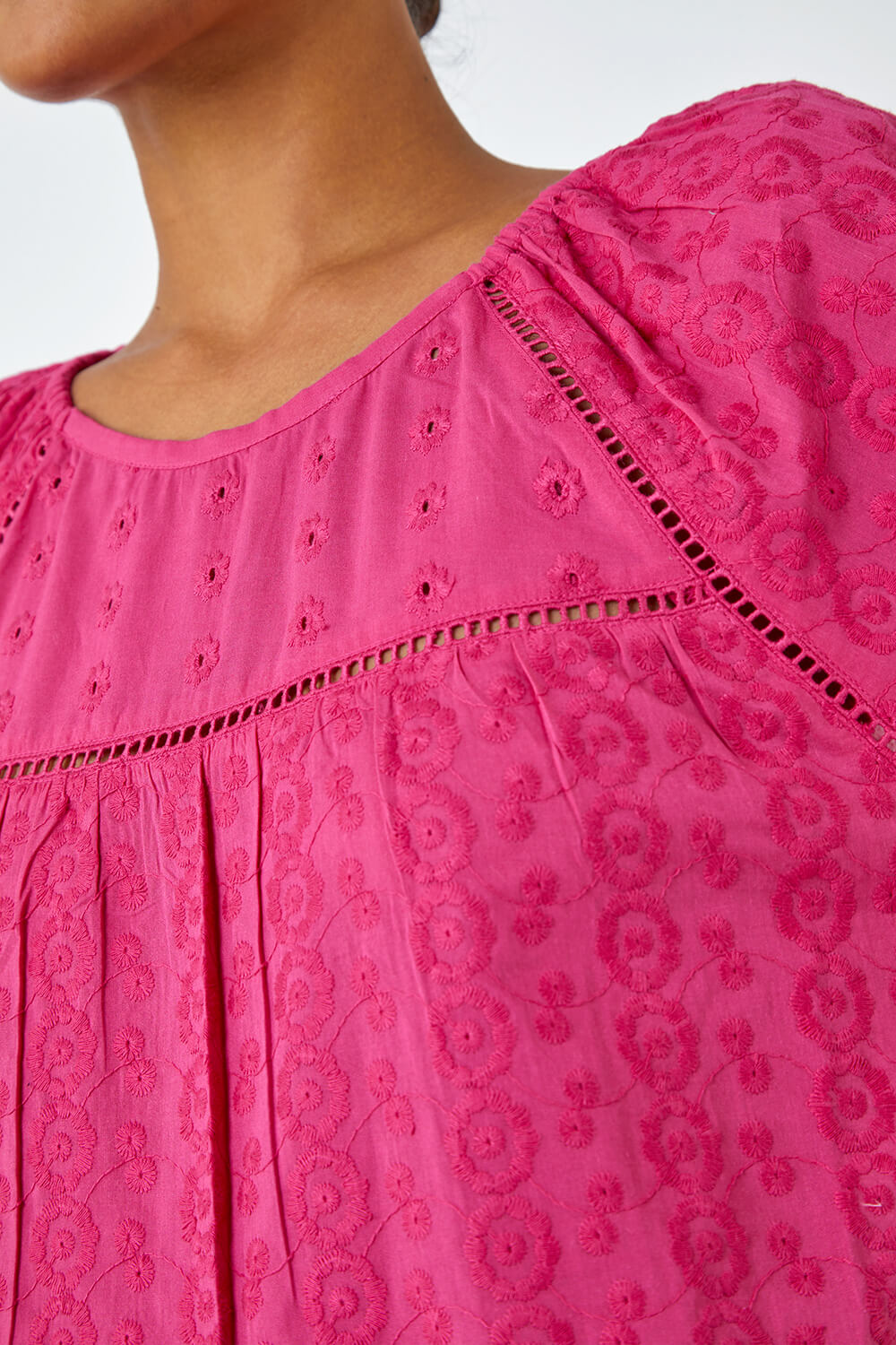 PINK Broderie Puff Sleeve Cotton Top, Image 5 of 5