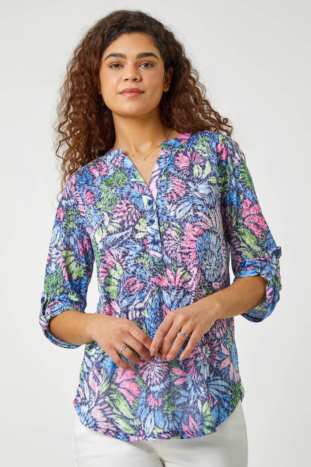PINK Textured Floral Print Stretch Shirt, Image 4 of 5