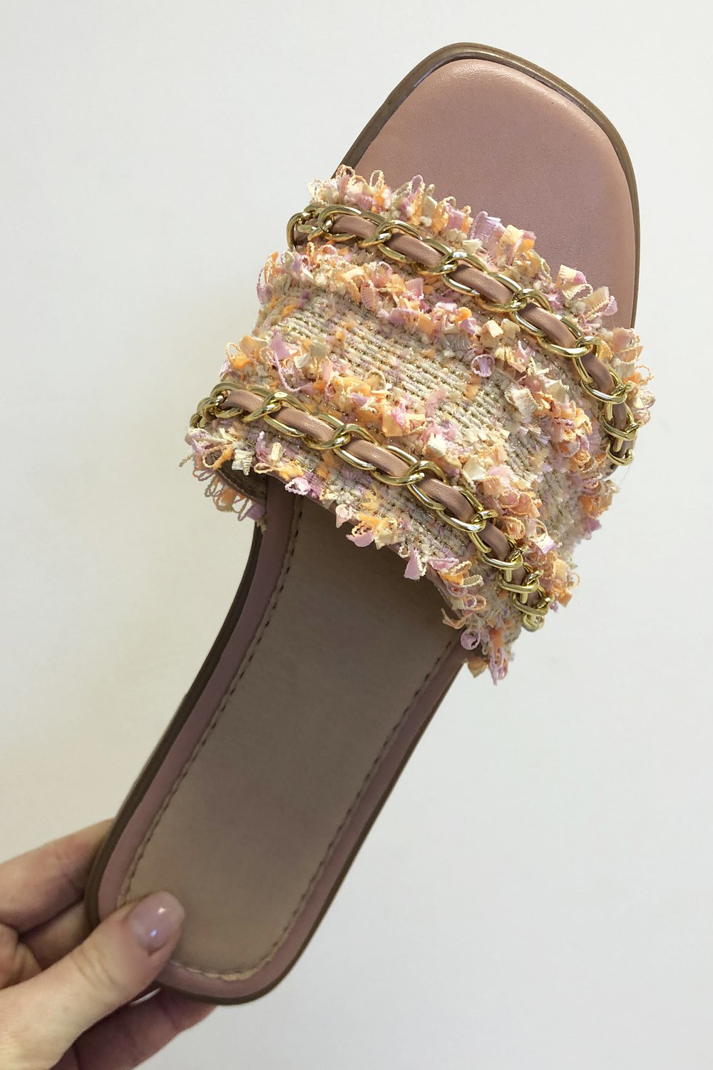 PINK Woven Gold Detail Slider Sandals, Image 2 of 4