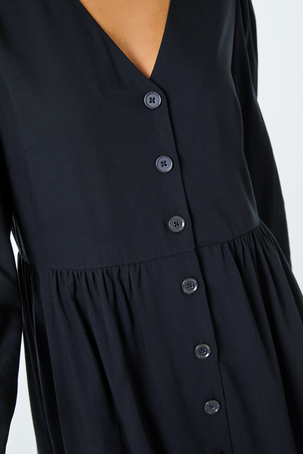 Black Button Through Midi Dress, Image 4 of 5