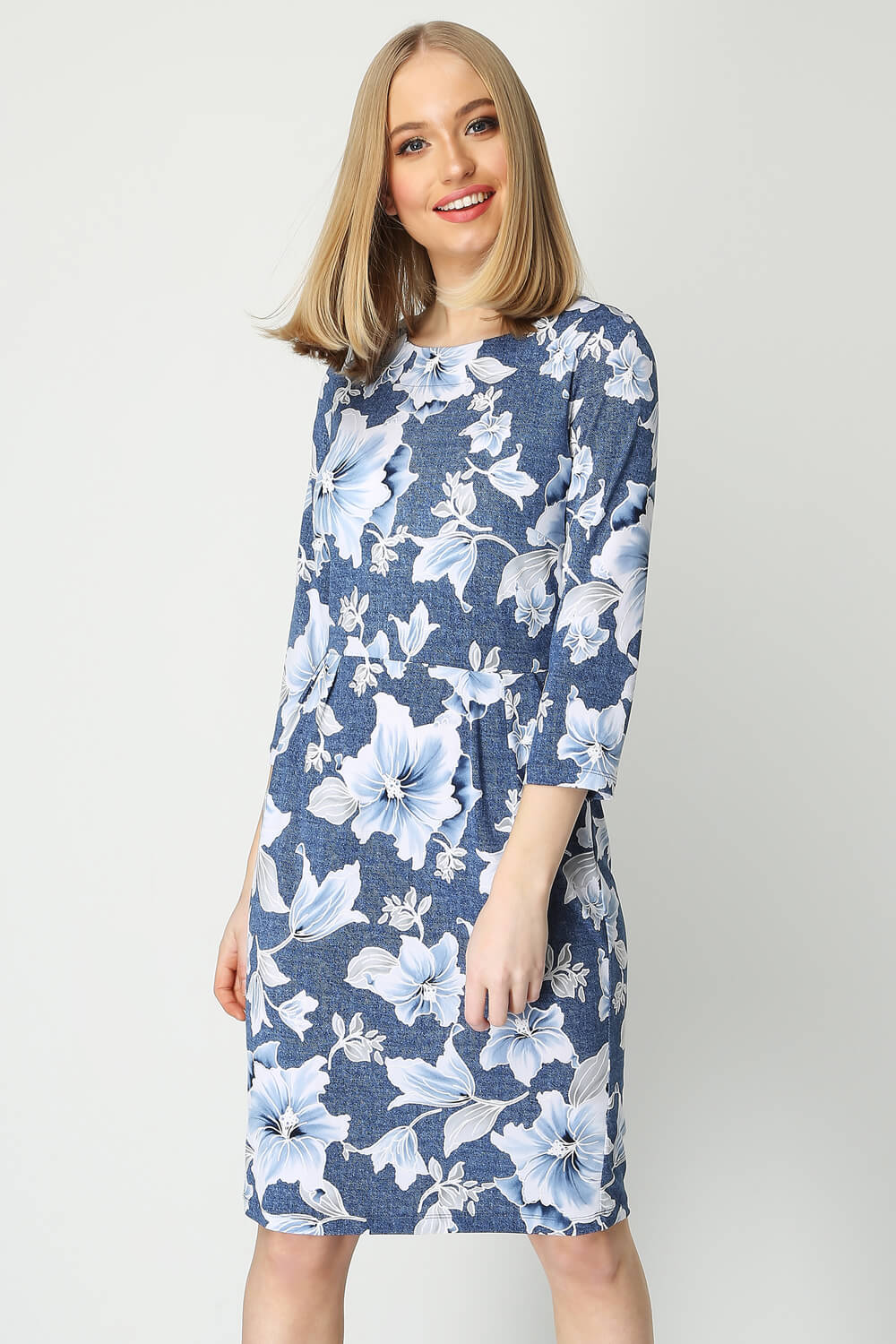Floral Print Pocket Dress in Blue - Roman Originals UK