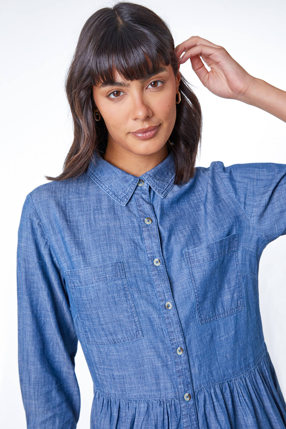 Denim Shirt Mini Dress In Denim Roman Originals UK