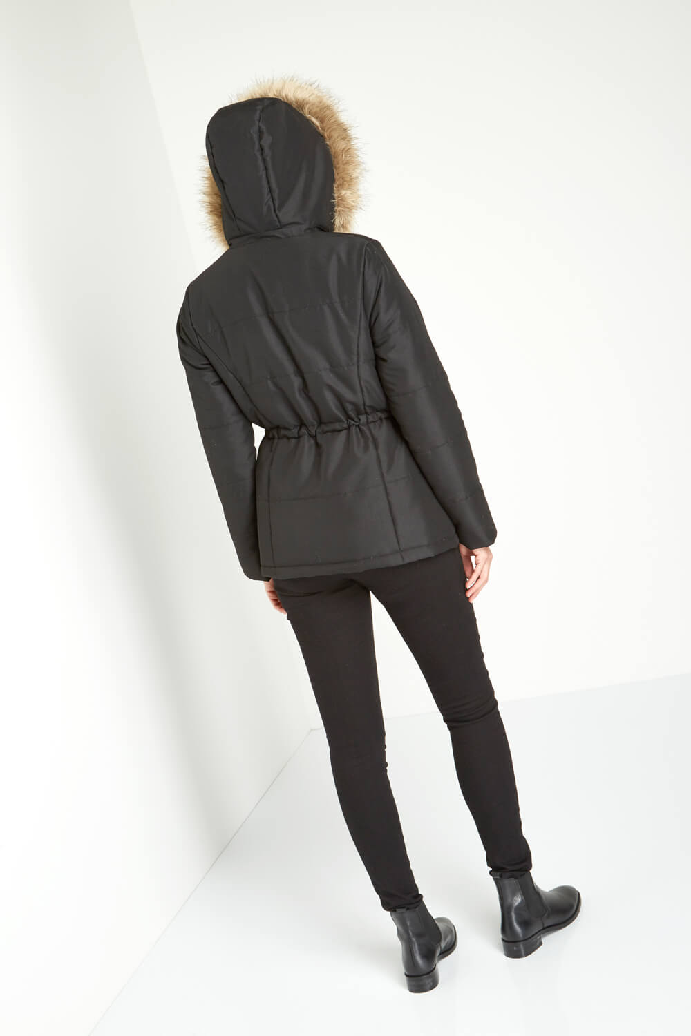 Black Short Parka Coat with Hood, Image 5 of 6