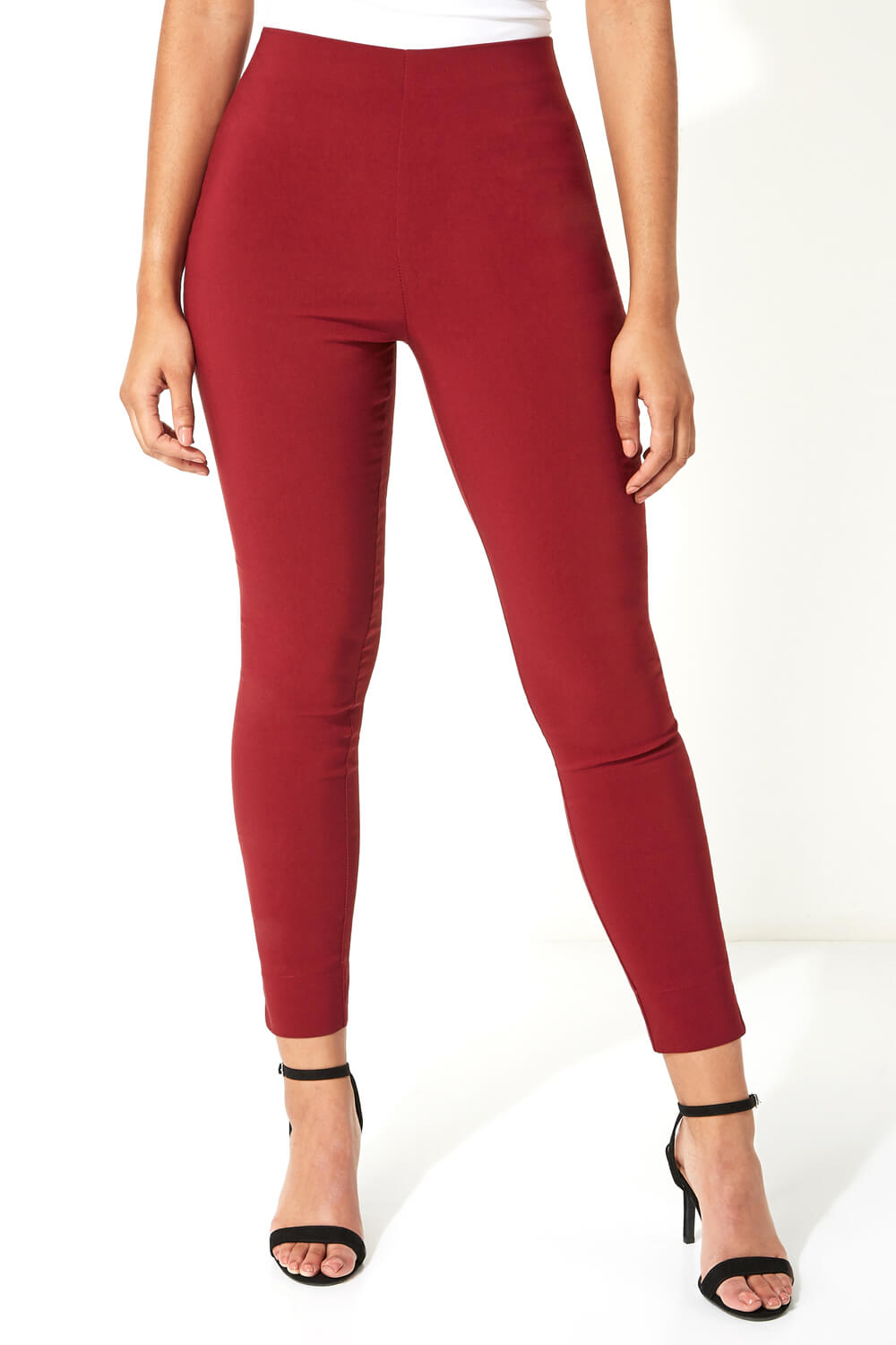 Red Full Length Stretch Trousers, Image 2 of 5