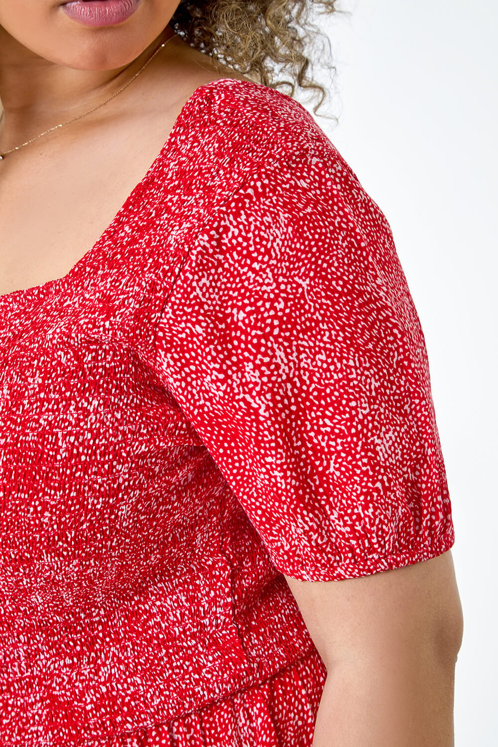 Red Curve Printed Crinkle Shirred Midi Dress, Image 5 of 5