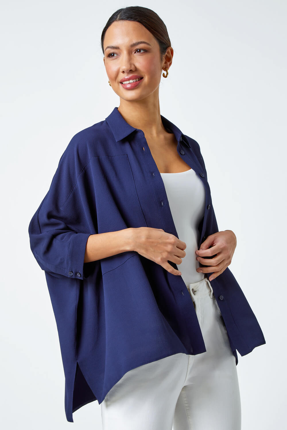 Navy  Relaxed Smart Stretch Shirt, Image 4 of 5