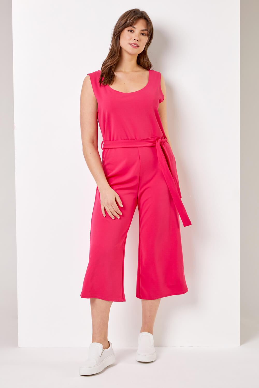 Curve Belted Plain Jumpsuit in Pink - Roman Originals UK