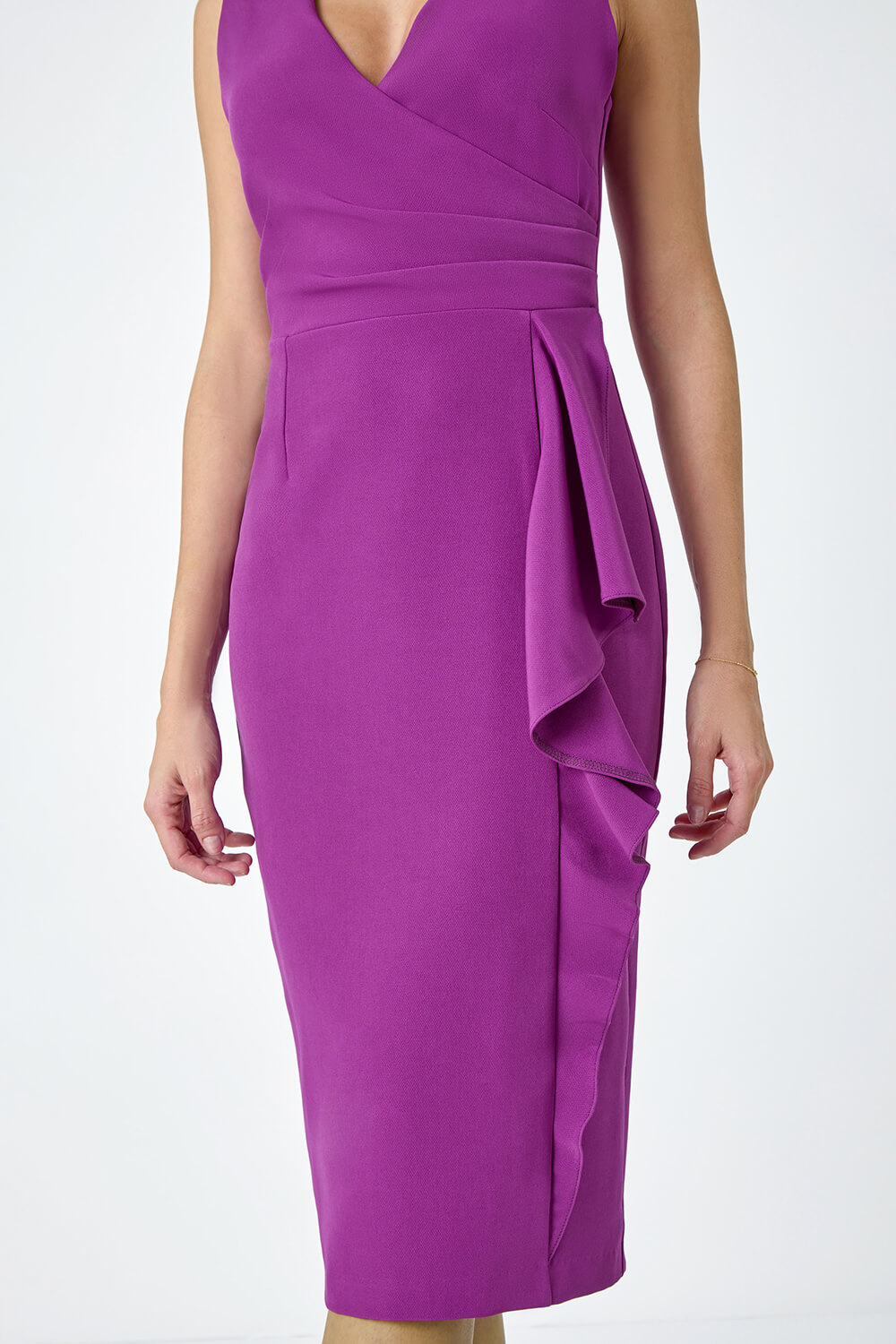Purple Wrap Draped Crepe Stretch Dress, Image 5 of 5