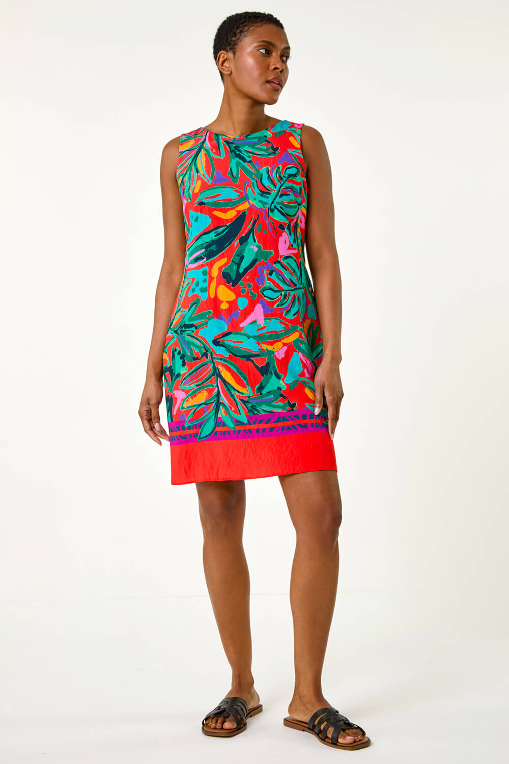 Red Tropical Border Tie Detail Shift Dress, Image 3 of 5