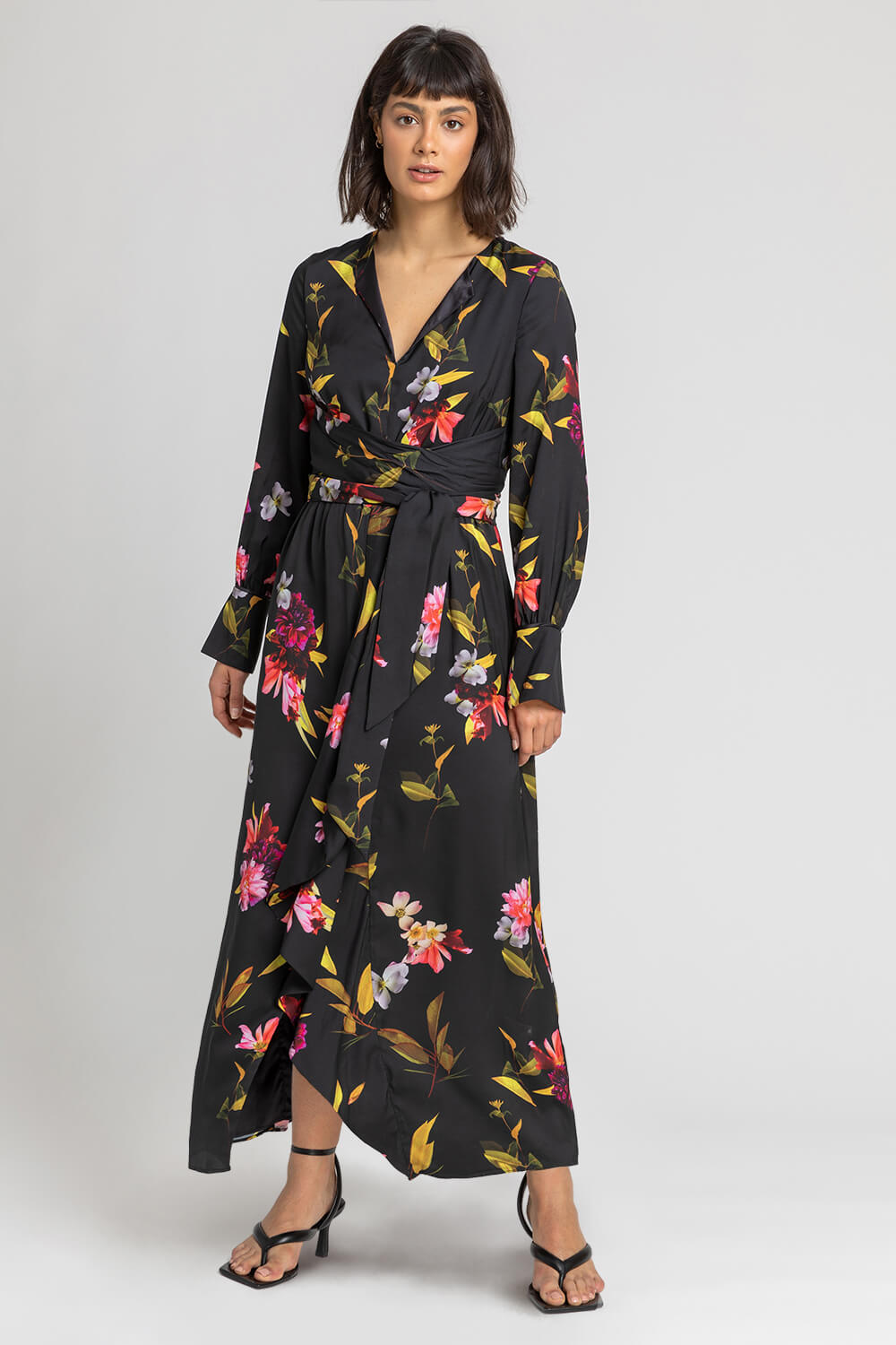 Black Floral Print Maxi Dress, Image 3 of 4