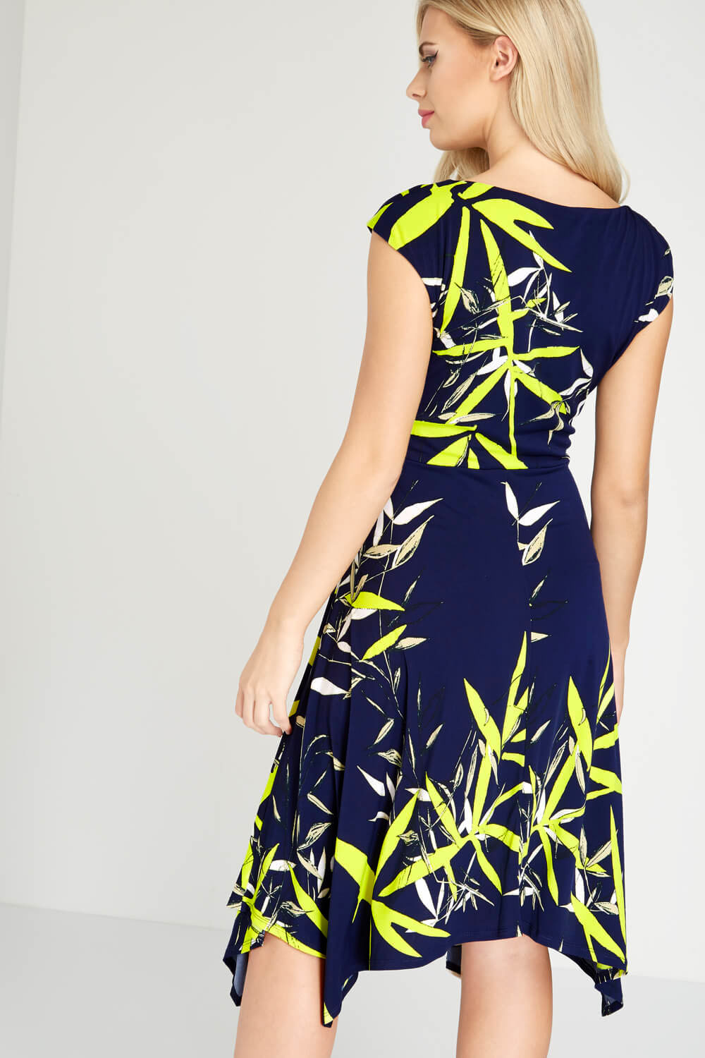 Navy  Floral Fit and Flare Dress, Image 2 of 4