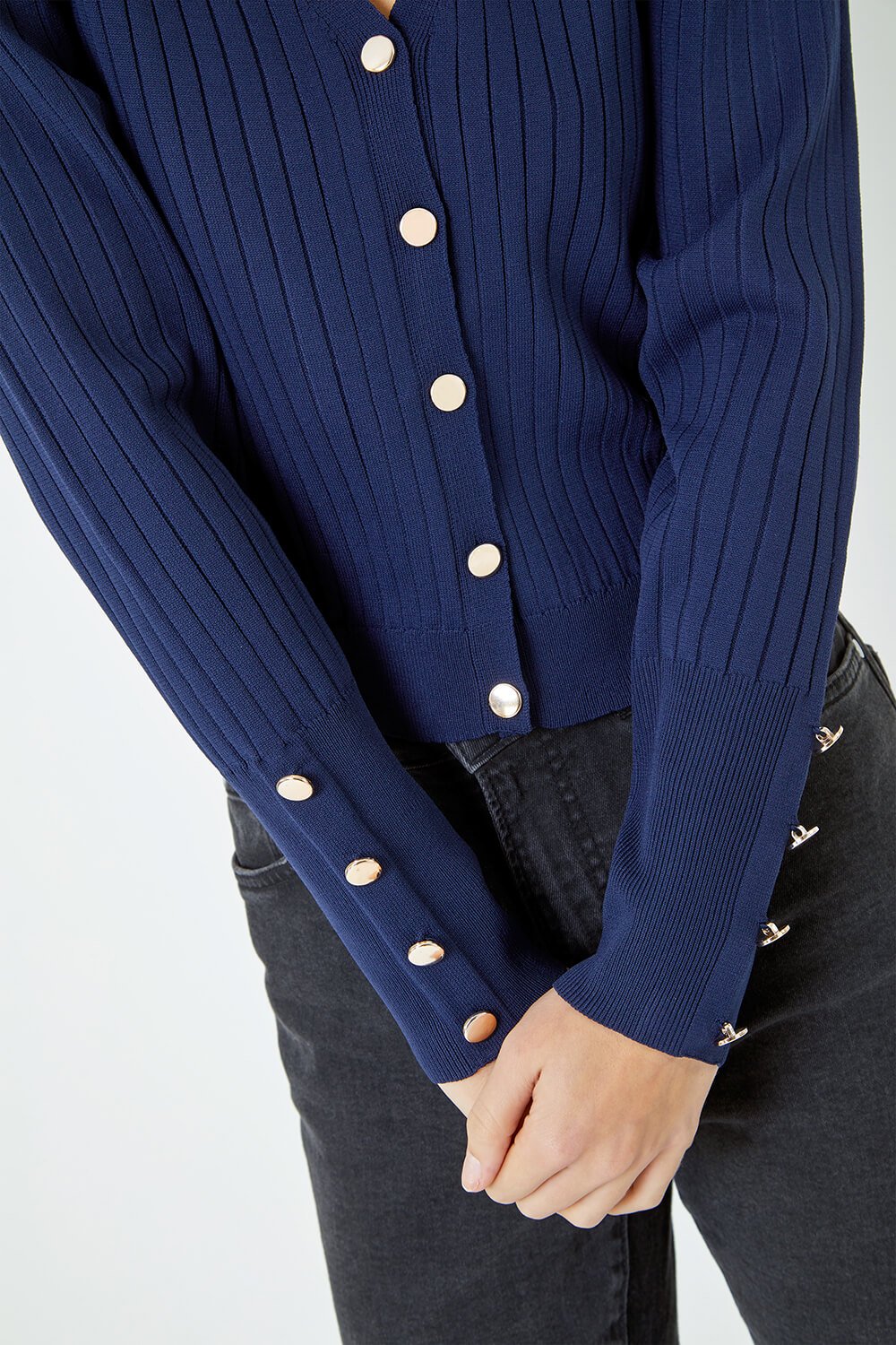 Navy Ribbed Puff Sleeve Cardigan Roman UK