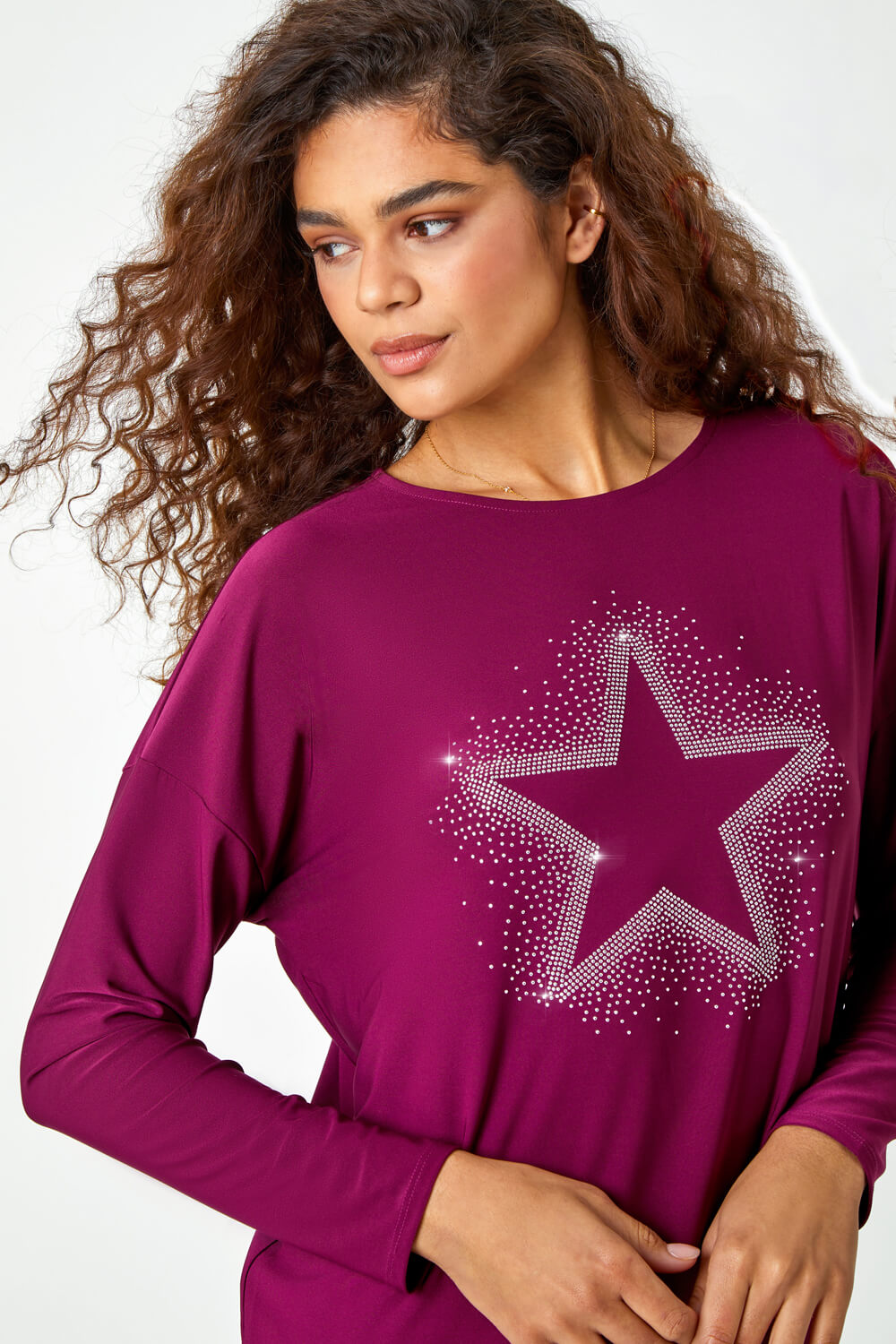 Embellished Star Print Stretch Top