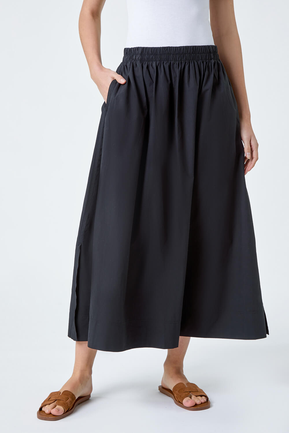 Black Cotton Poplin Pocket Skirt, Image 4 of 5