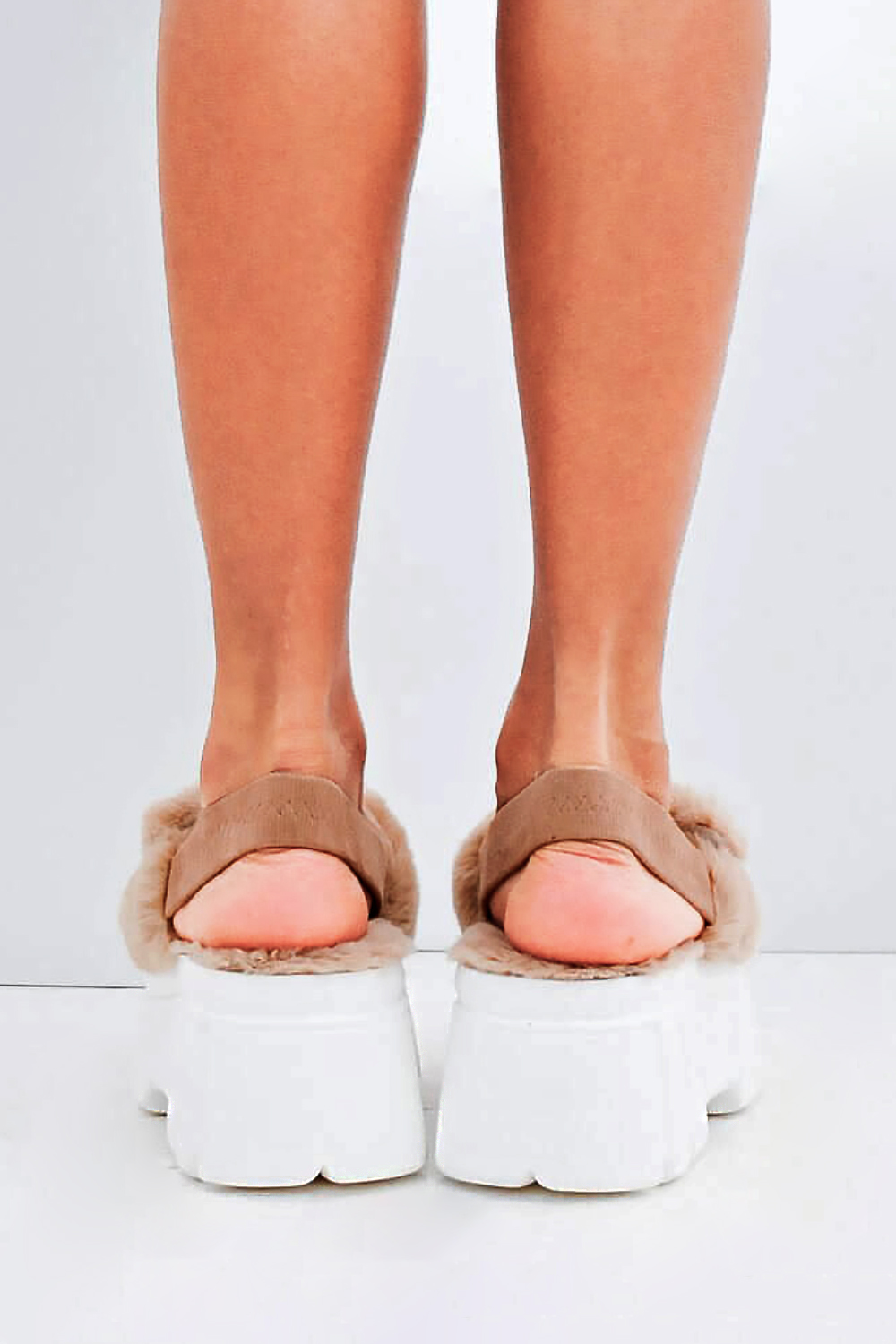 Mocha Chunky Faux Fur Strap Platform Sandals, Image 4 of 4