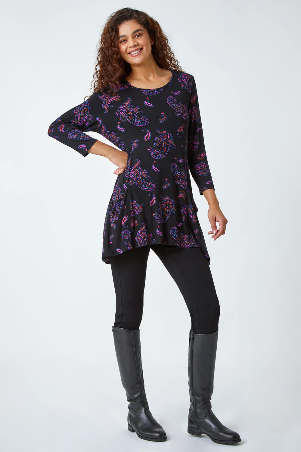 Purple Paisley Pocket Detail Stretch Swing Top, Image 2 of 5