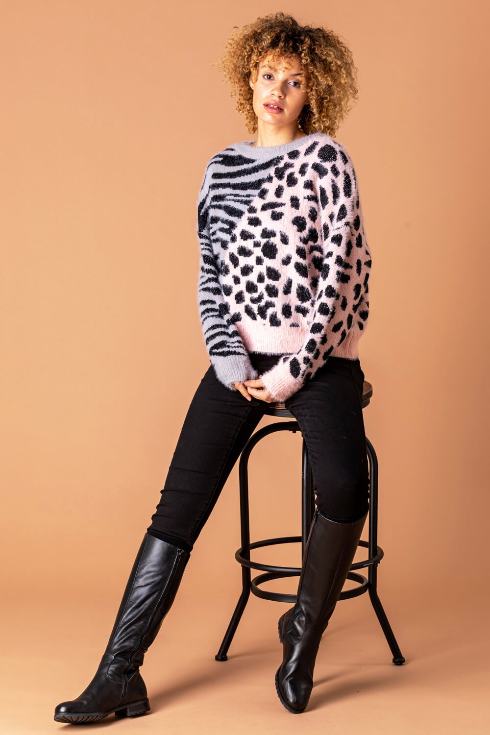  Animal Print Two Tone Jumper, Image 2 of 4