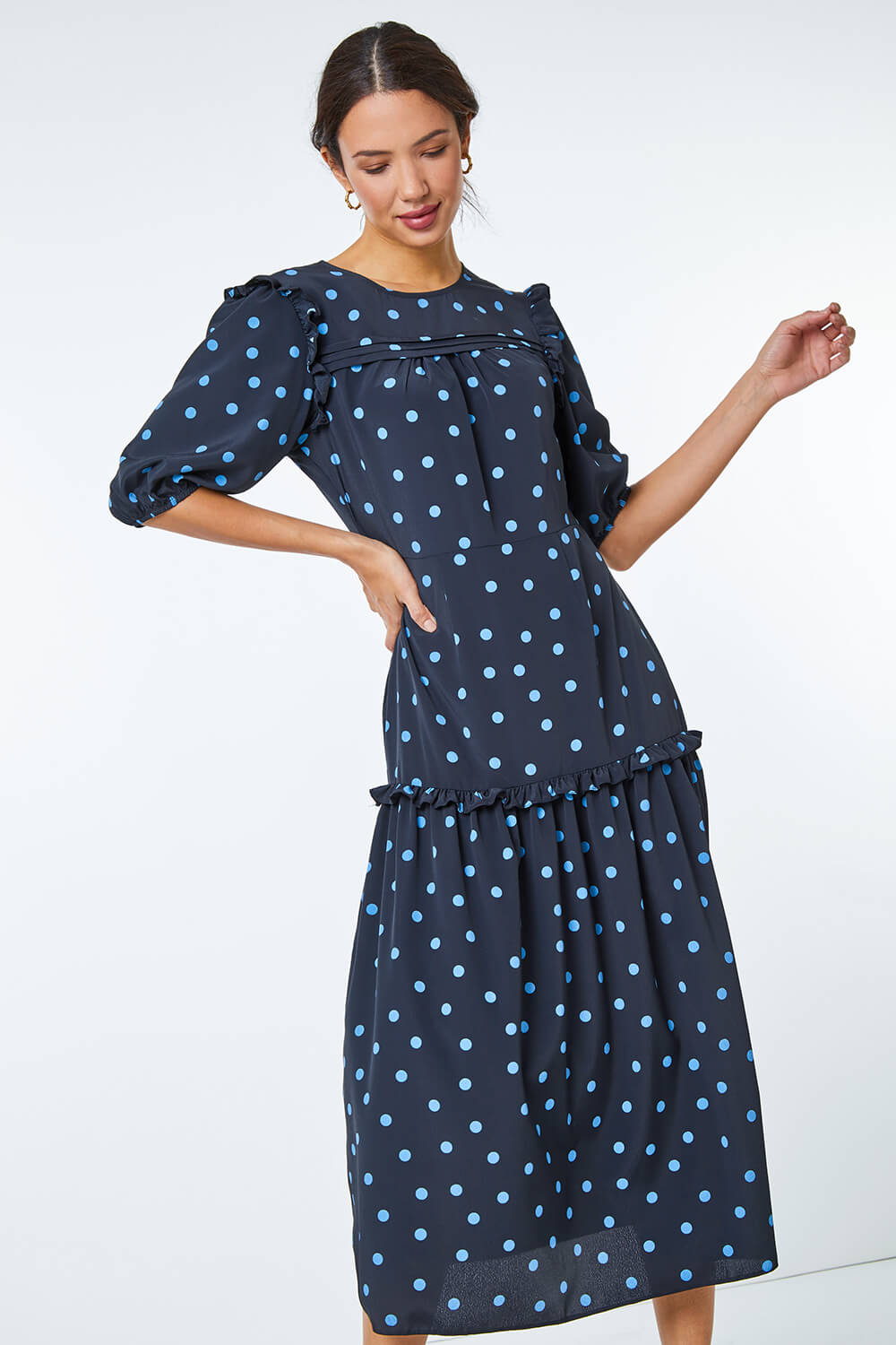 Black Tiered Polka Dot Maxi Dress , Image 5 of 5