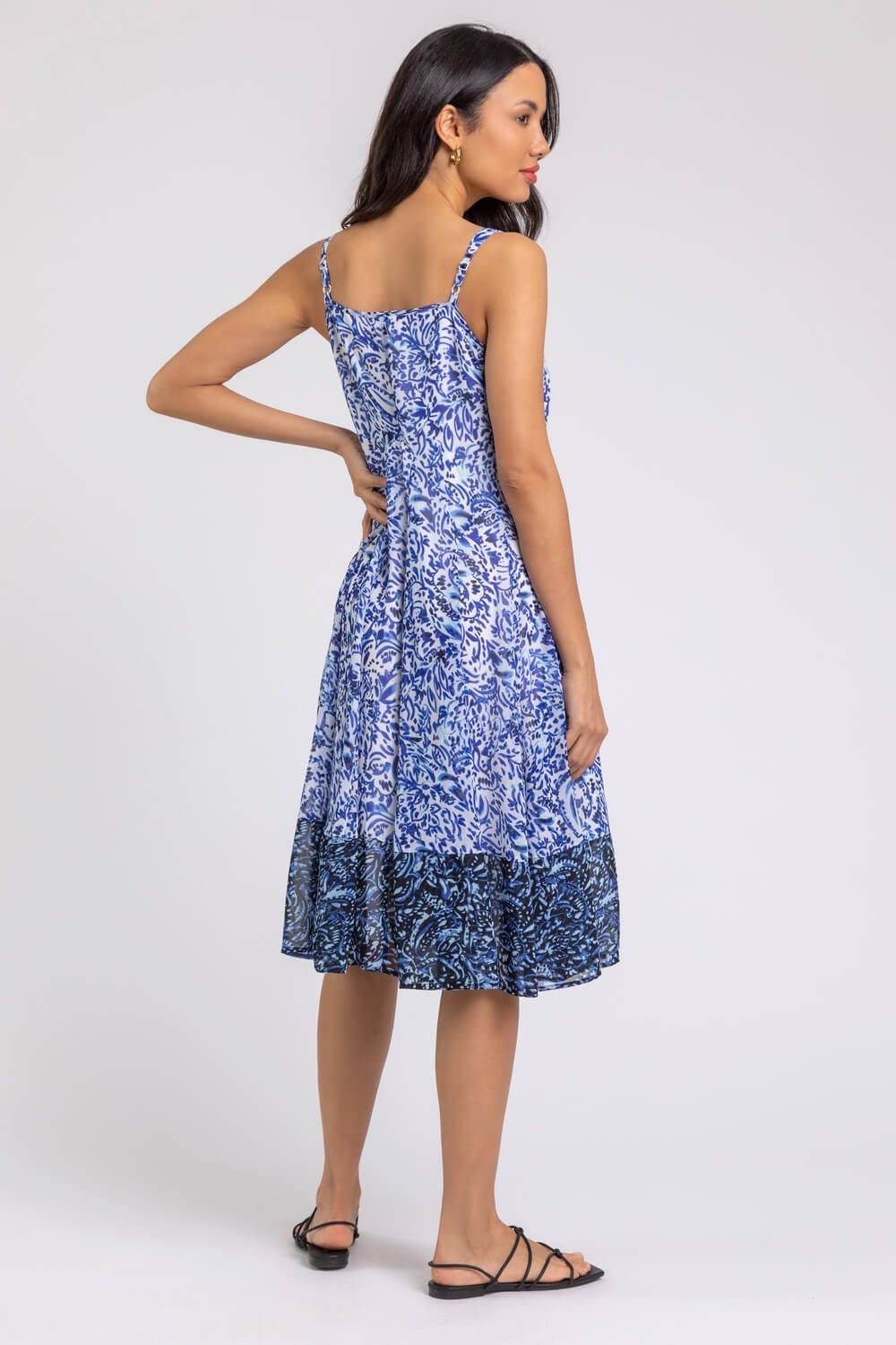 Blue Abstract Border Print Fit & Flare Dress, Image 2 of 5