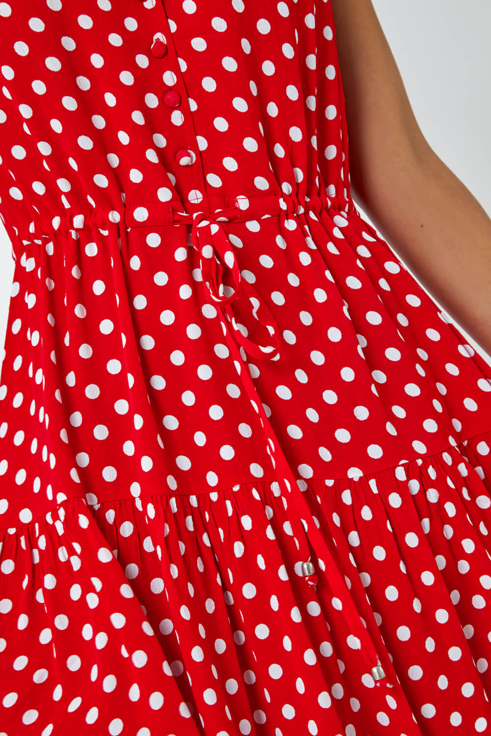 Red Polka Dot Print Sleeveless Dress, Image 5 of 5