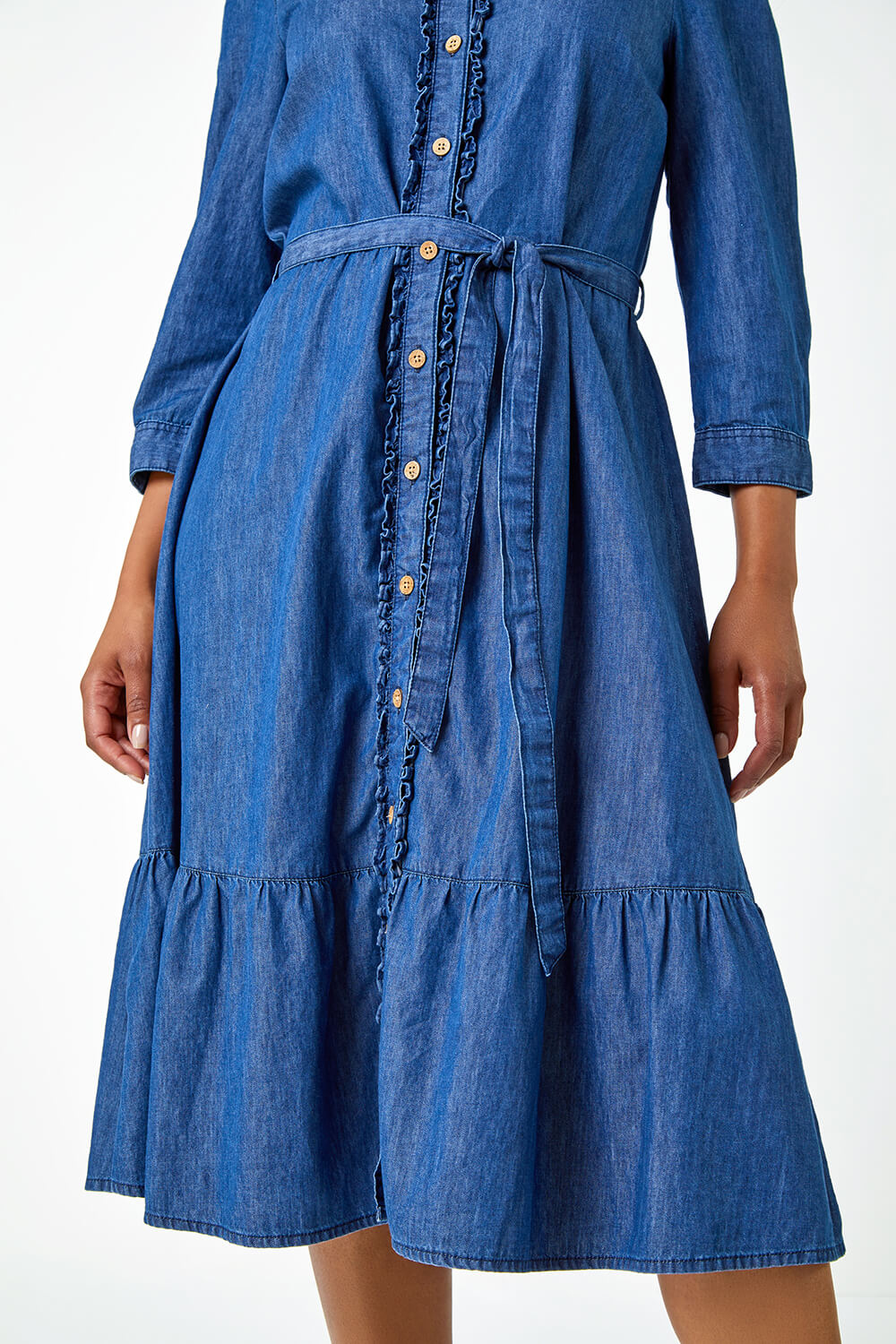 Denim Petite Cotton Frill Detail Denim Dress | Roman UK
