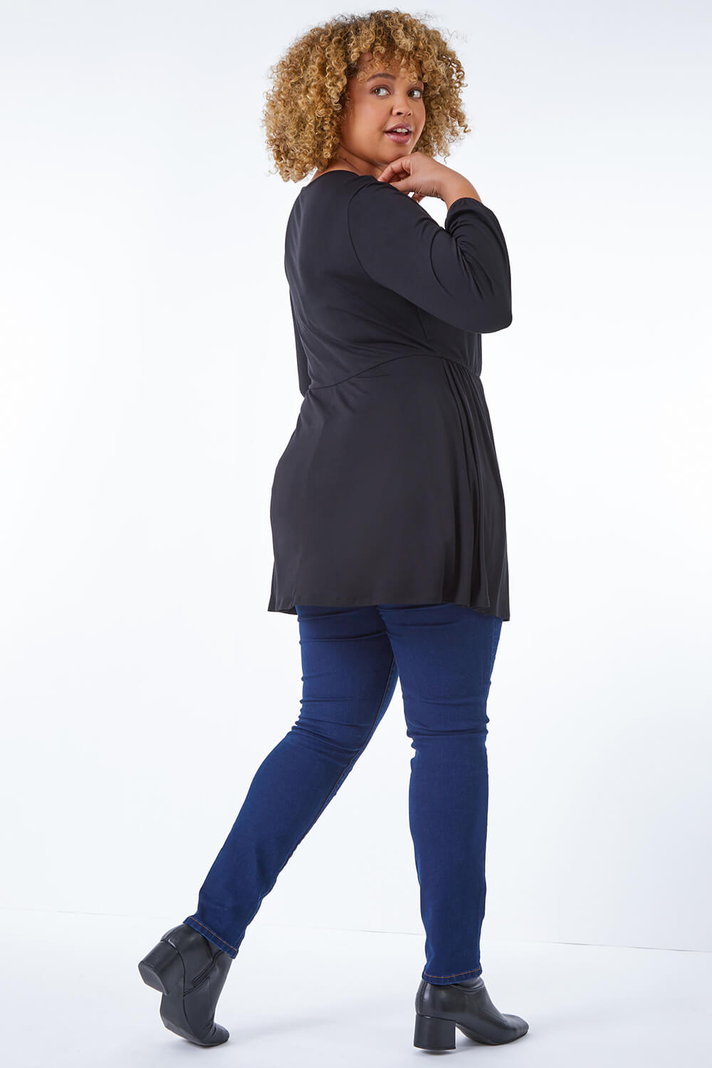 Black Curve Fitted Waist Stretch Top, Image 3 of 5