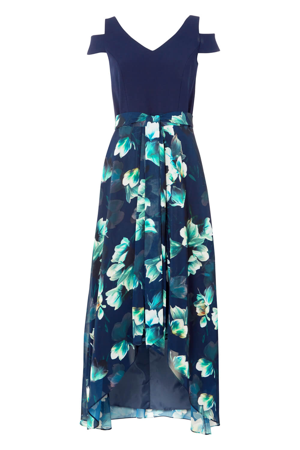 Navy  Floral Print Cold Shoulder Maxi Dress, Image 4 of 4
