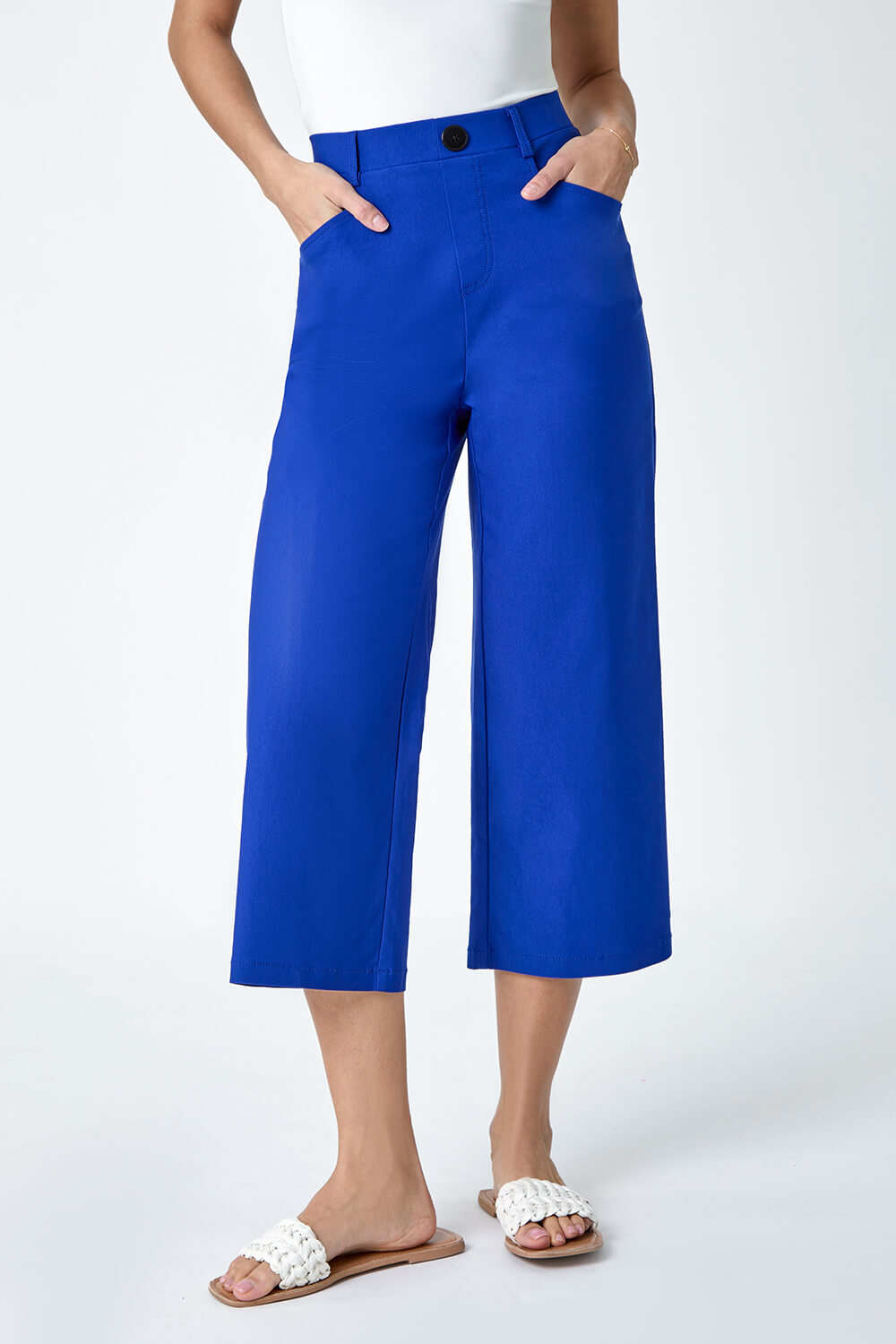 Royal Blue Cropped Stretch Culotte, Image 4 of 5