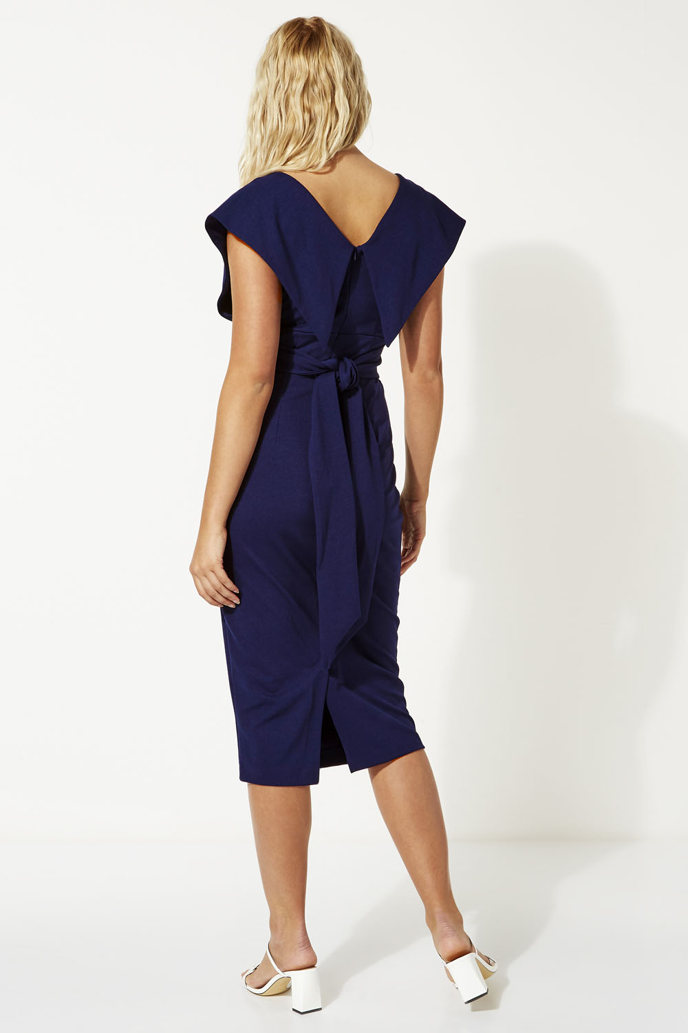Navy  Cross Front Fitted Dress, Image 2 of 5