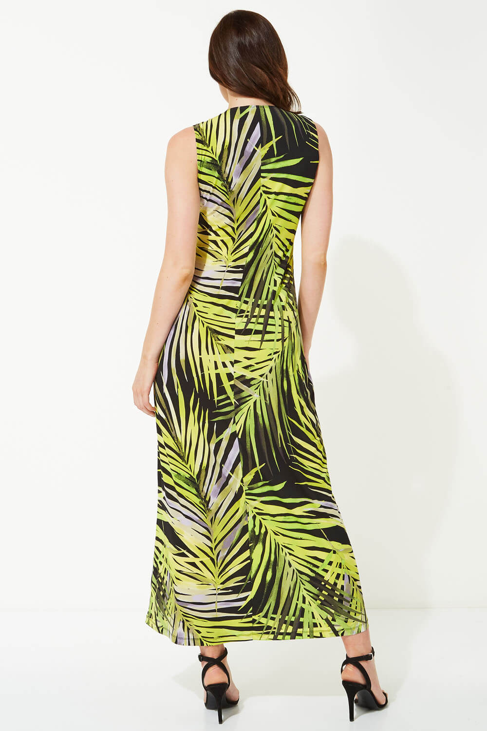 Lime Palm Print Twist Front Maxi Dress, Image 2 of 4