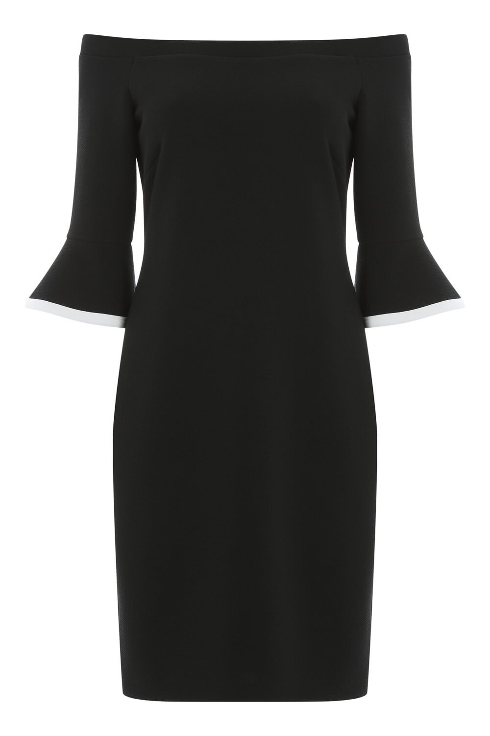 Black Bardot Contrast Trim Flute Sleeve Dress, Image 5 of 5