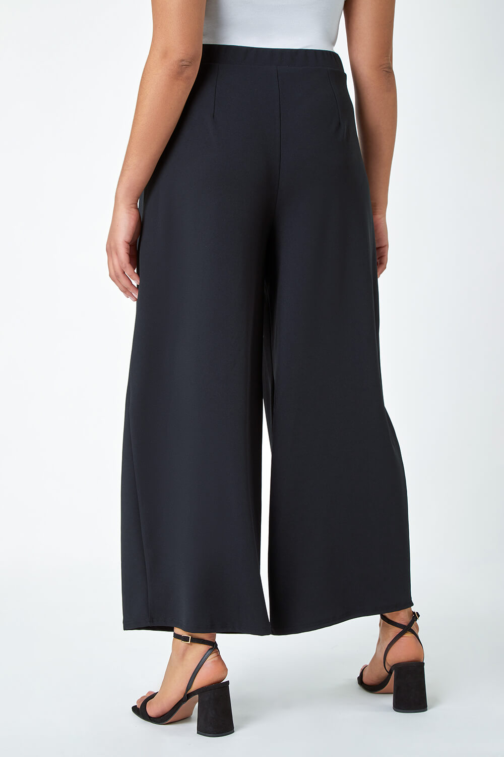 Black Curve Wide Leg Pleat Stretch Trousers, Image 3 of 5
