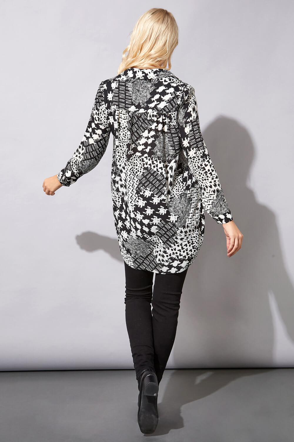 Black Houndstooth Button Through Blouse, Image 3 of 4