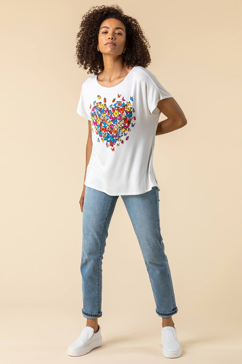 Ivory  Butterfly Heart Print T-Shirt, Image 3 of 4