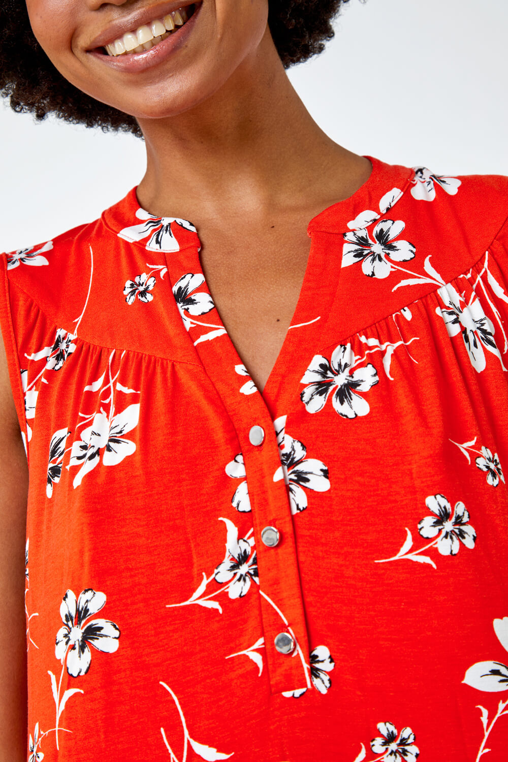 Red Sleeveless Floral Print Top, Image 5 of 5