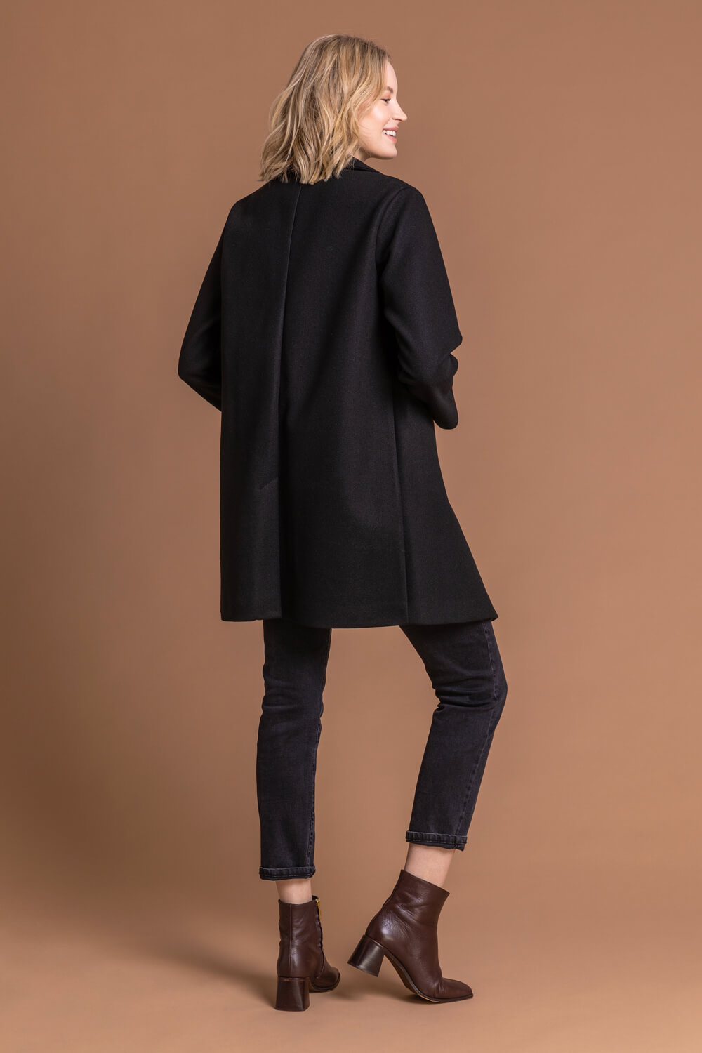 Black Rever Collar Long Coat, Image 2 of 5