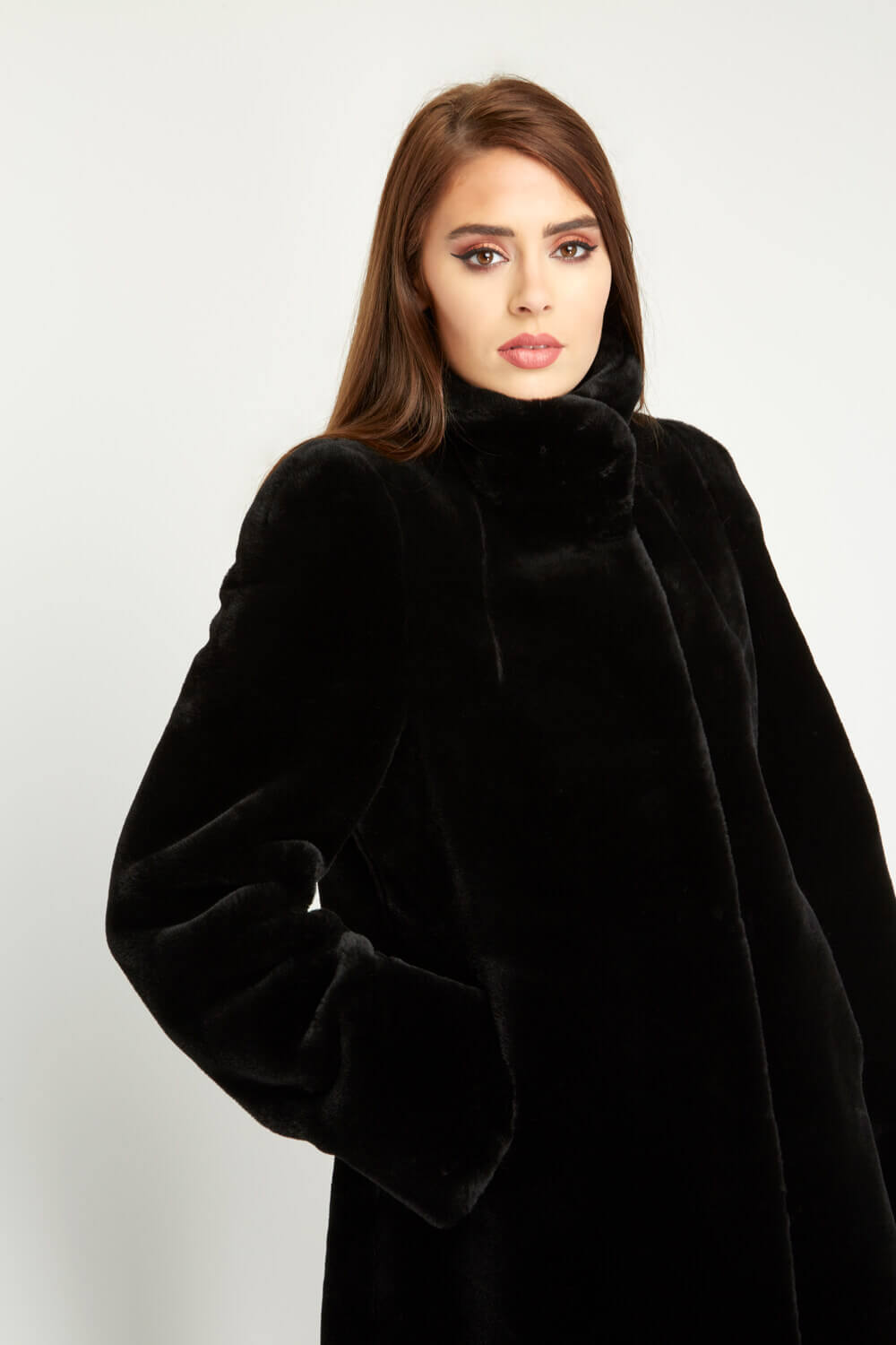 Black Faux Fur Swing Coat, Image 3 of 4
