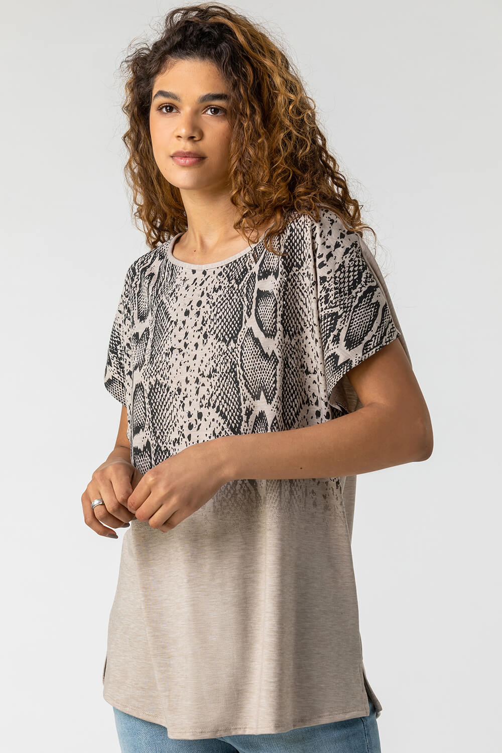 Neutral Snake Print Ombre Top, Image 4 of 5