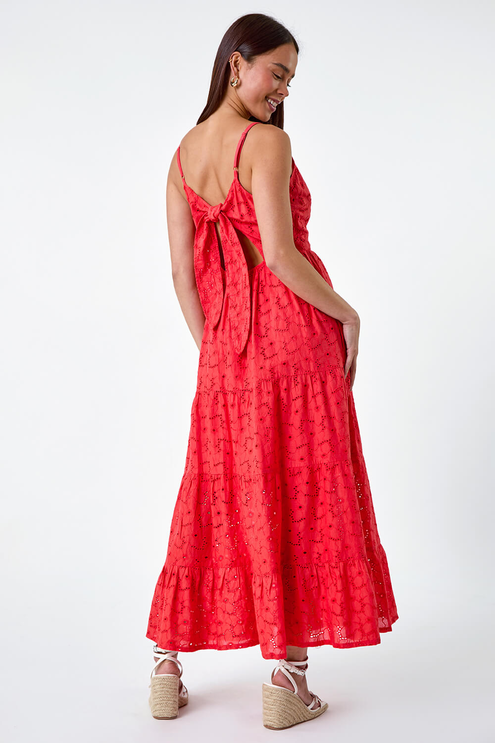 CORAL Petite Tie Detail Broderie Dress, Image 3 of 5