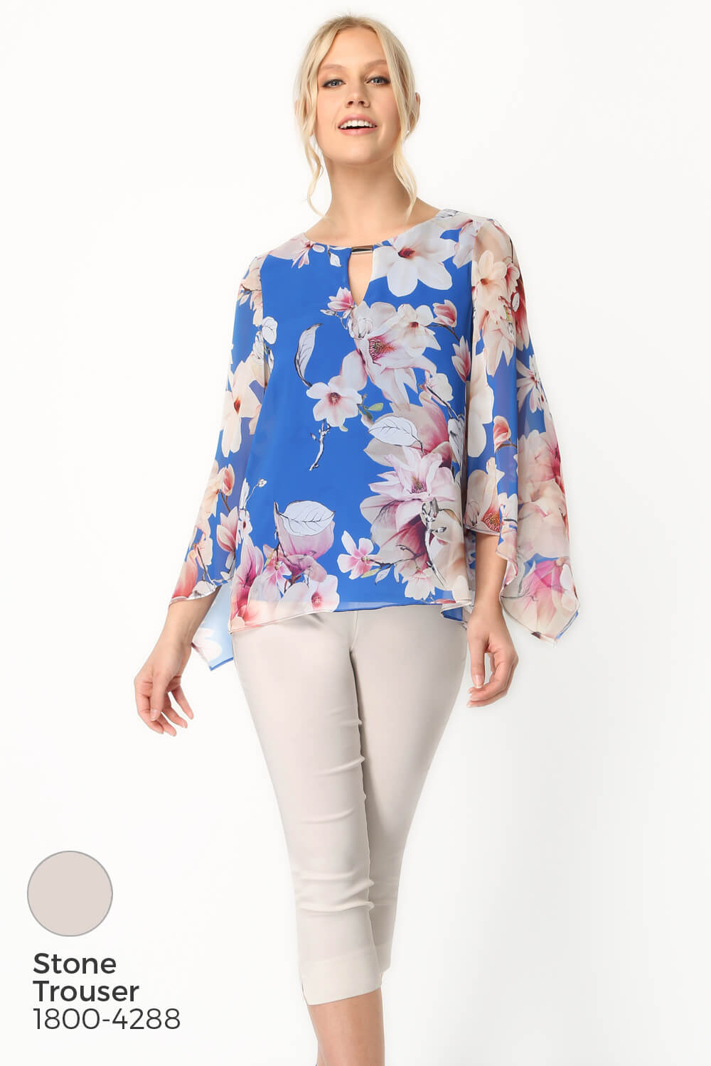 Royal Blue Floral Chiffon Overlay Top, Image 7 of 8