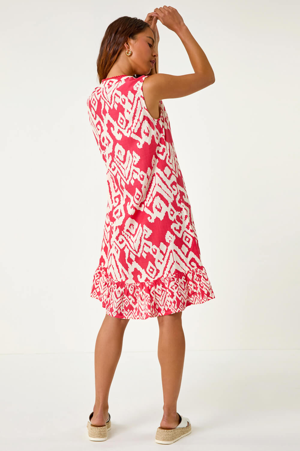 Coral Petite Aztec Print Frill Hem Dress | Roman UK