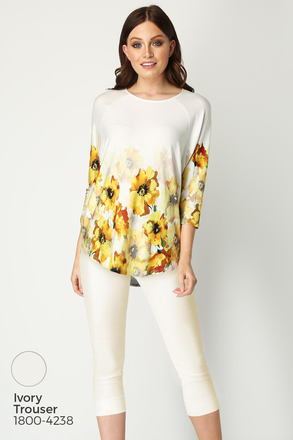 Yellow Floral Border Print 3/4 Sleeve Top, Image 5 of 8