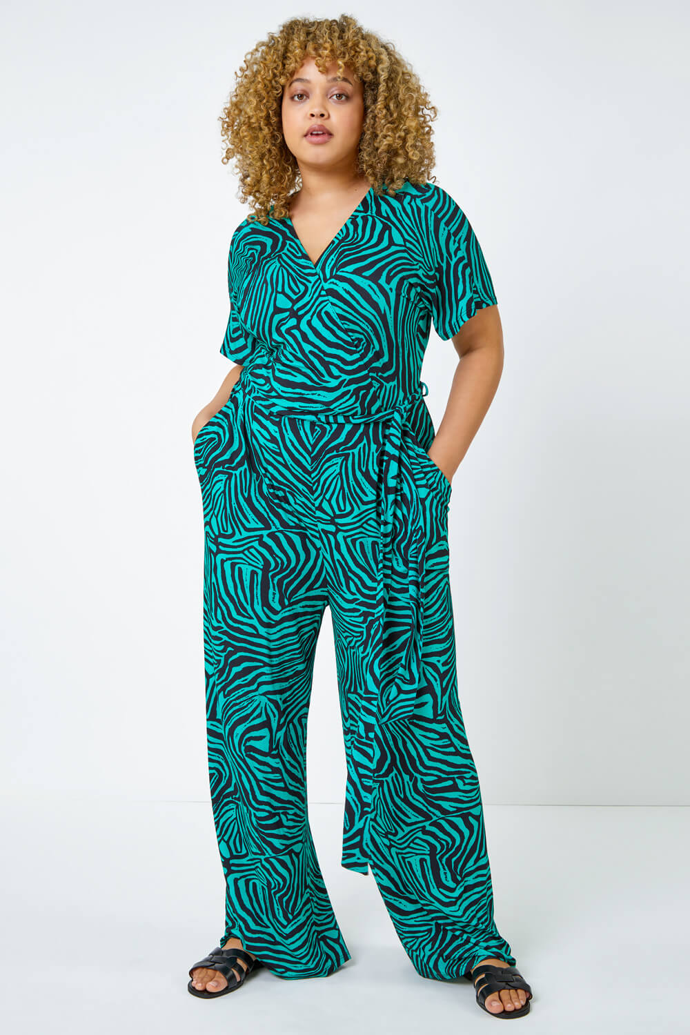 Green Curve Animal Print Stretch Jumpsuit, Image 2 of 5