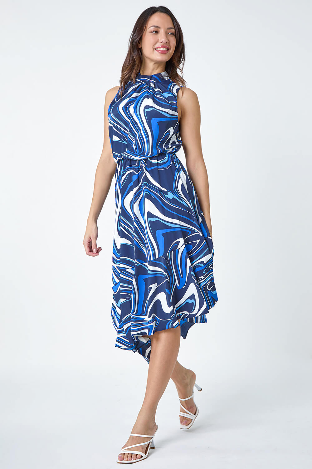 Sleeveless Swirl Print Midi Dress