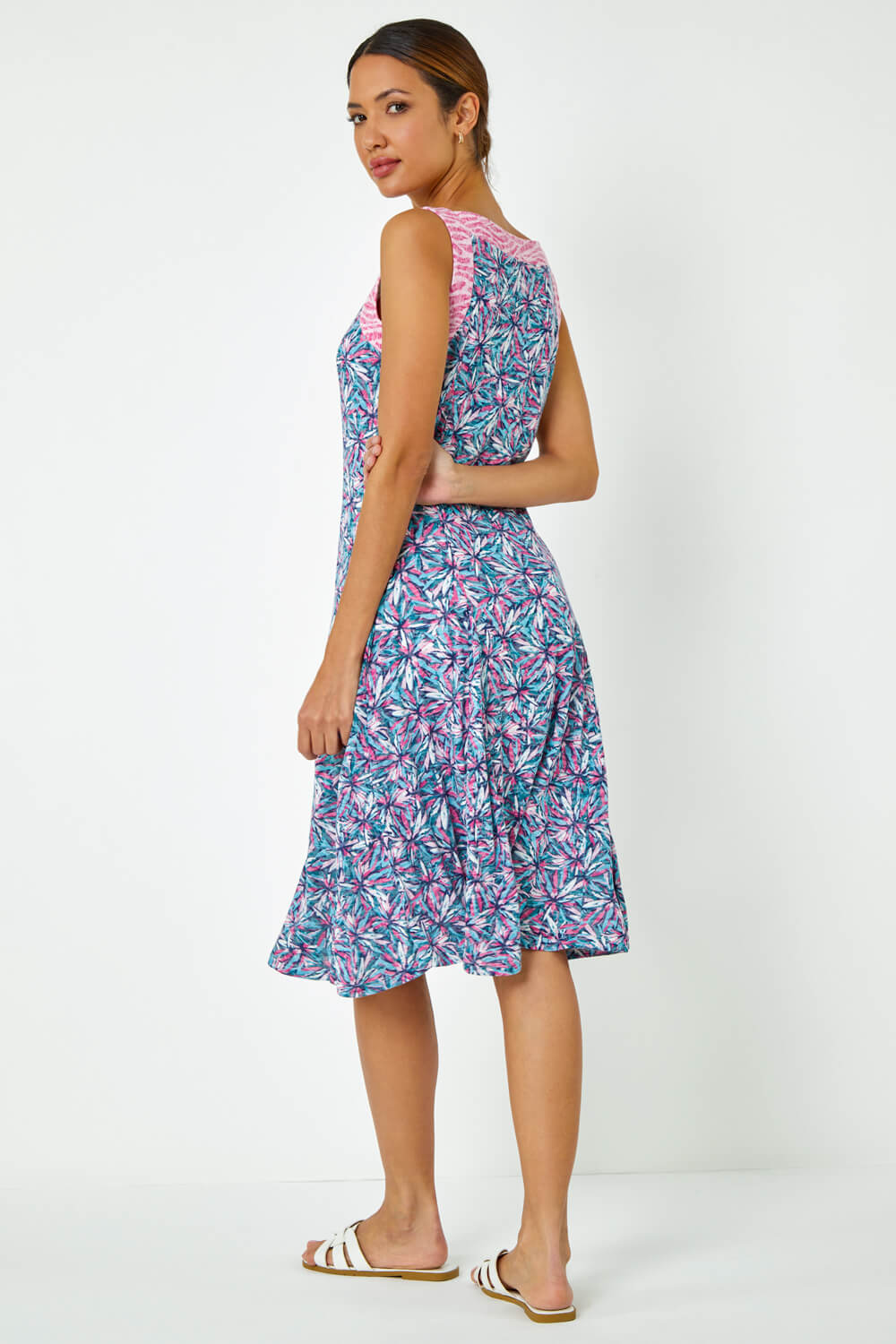 PINK Sleeveless Contrast Floral Print Dress, Image 3 of 5