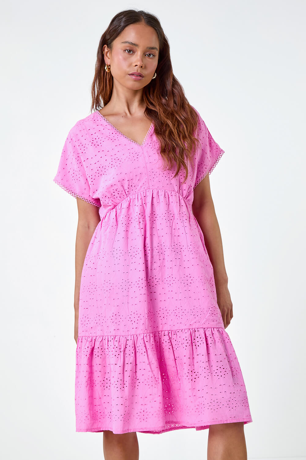 PINK Petite Cotton Broderie Tiered Dress, Image 4 of 5