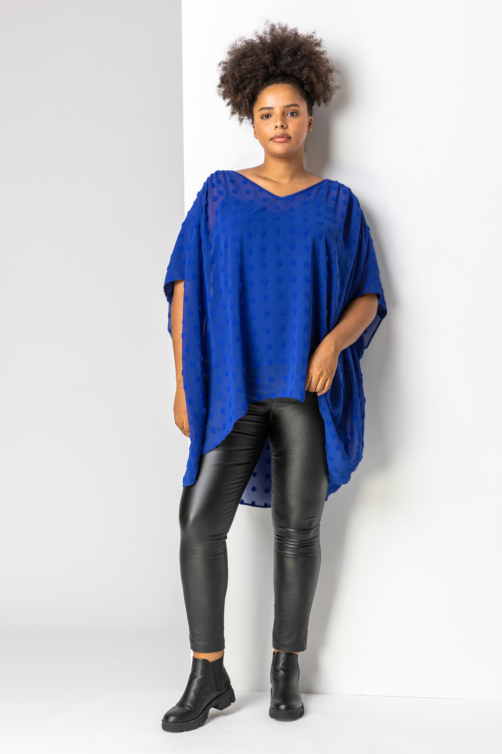 Royal Blue Curve Textured Spot Overlay Top, Image 3 of 4