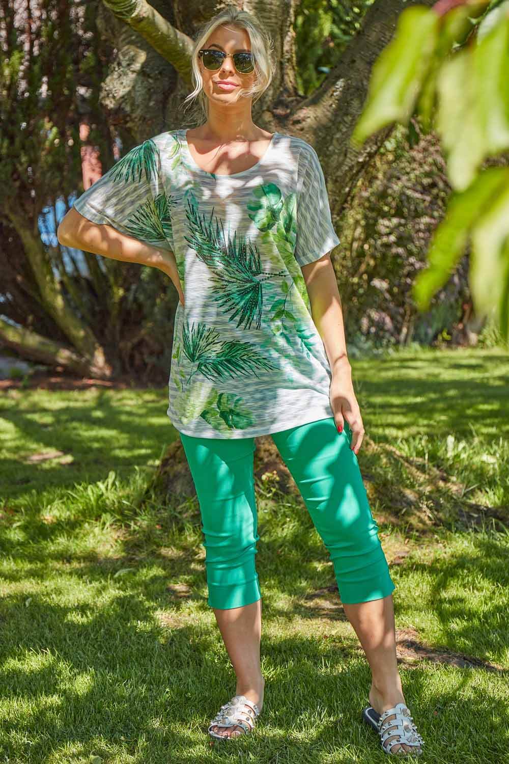 Green Tropical Print Embellished T-Shirt, Image 3 of 4