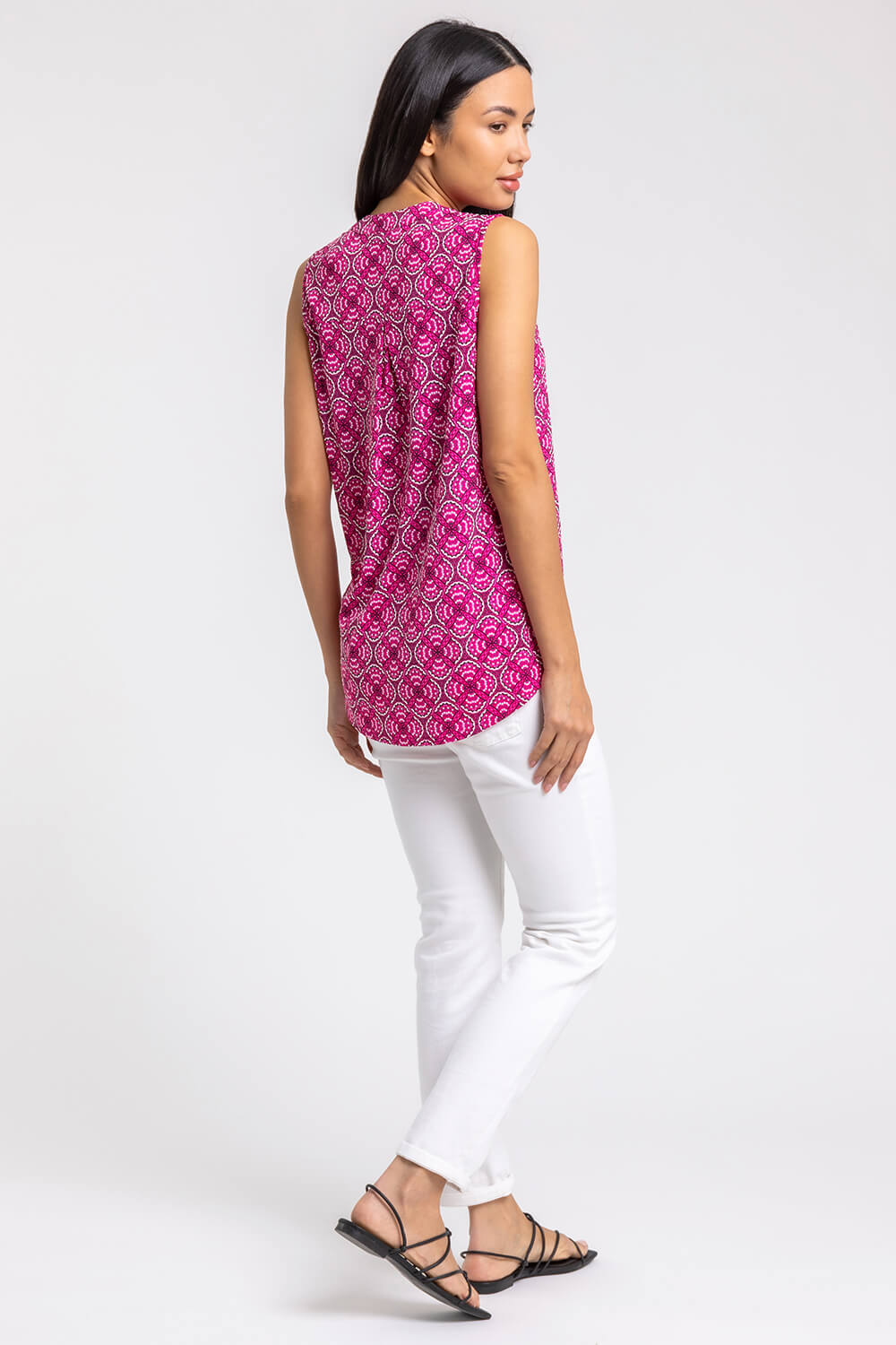 PINK Abstract Puff Print Notch Neck Top, Image 2 of 4